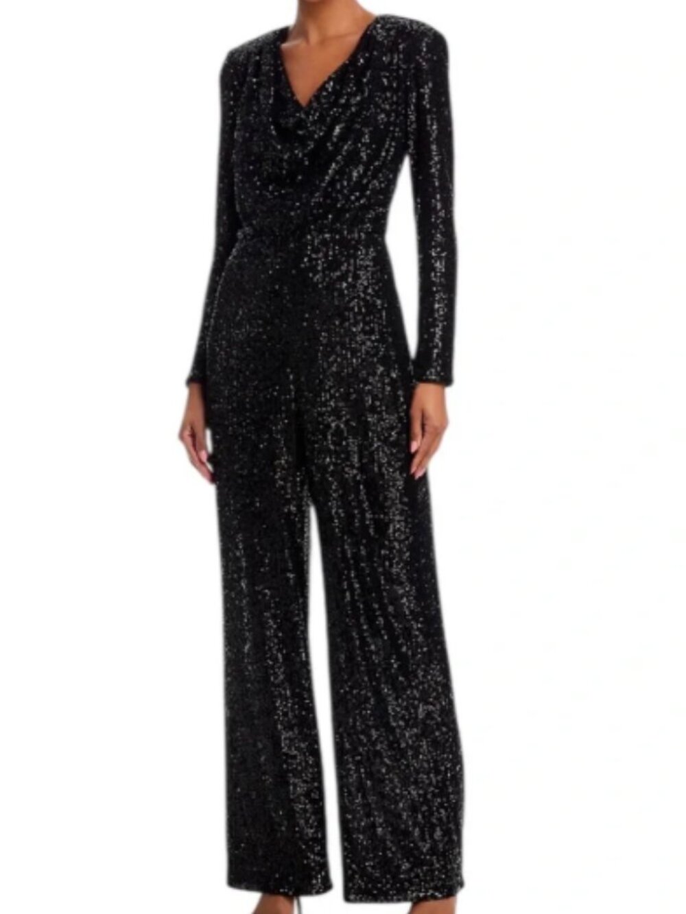 NWT Eliza J Women's Black Sequined Long Sleeve Wide Leg Jumpsuit Size 2